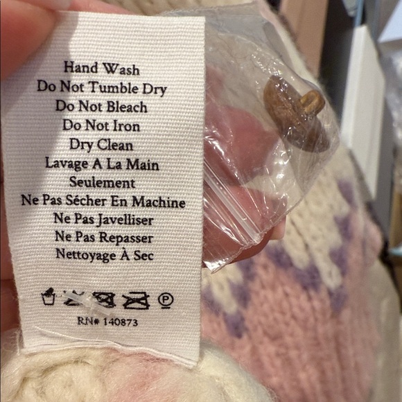 LoveShackFancy Cashmere Pink and White Patterned Women's  Alpaca Sweater - Picture 9 of 10